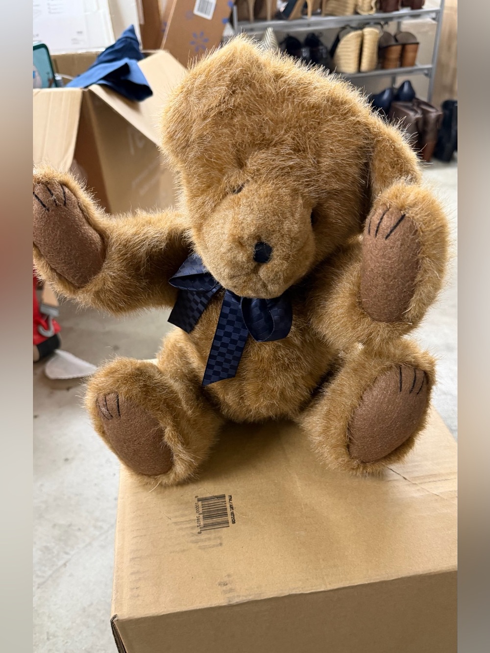 Boyd’s Plush Brown Teddy Bear with Navy Bow - Kids Toy NWT